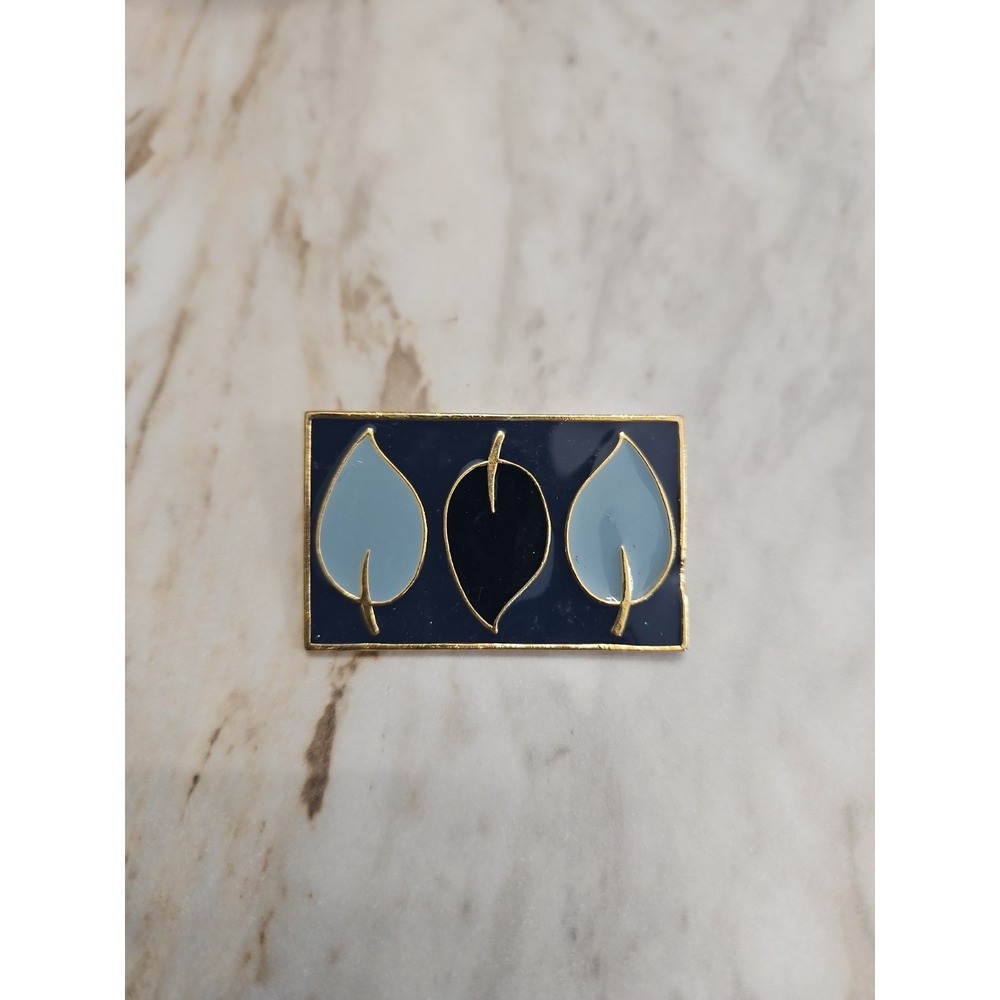 Leaf Brooch Blue Cloisonné Enamel Rectangle 1960s Vintage Japanese Aesthetic